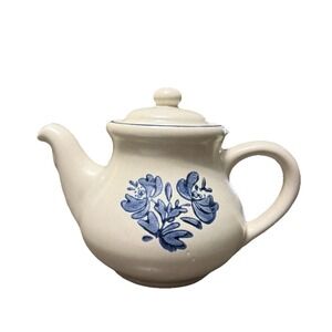 Vintage Pfaltzgraff Yorktowne Stoneware Blue Floral Teapot with Lid